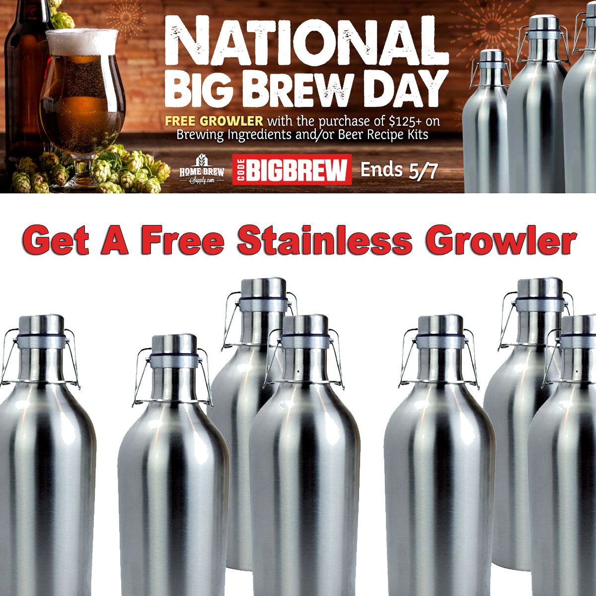  Promo Code For Spend $125 At Homebrew Supply and Get a Free Stainless Steel Growler Promo Codes